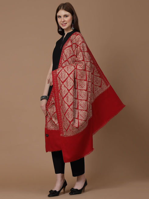 Women's Silky Golden Aari Embroidery Wool Shawl